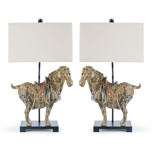 Dynasty Horse Table Lamps Pair